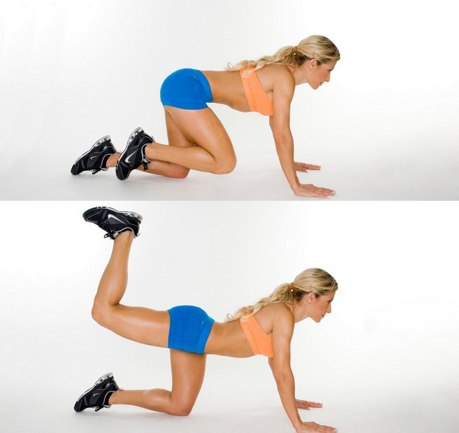 تمارين يمكن أن تساعد في التخلص من السيلوليت- ركلة الظهر Glute/leg kick-backs