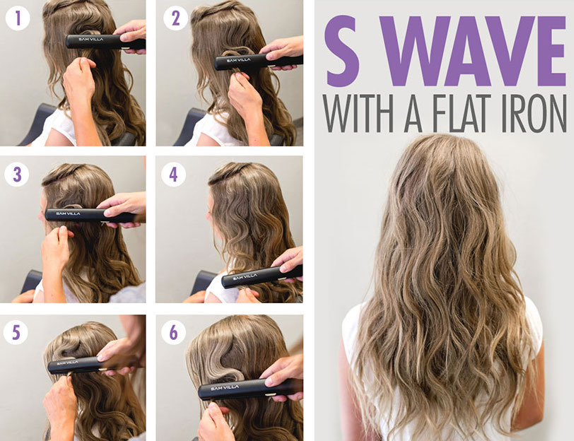  ادفع الأمواج بحديد مسطح (وتسمى أيضًا الموجة S) - طريقة تجعيد الشعر 