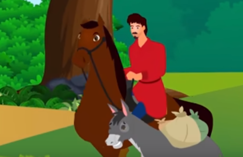 قصص اطفال مكتوبة هادفة قصيره : قصة الحمار والحصان