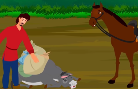 قصص اطفال مكتوبة هادفة قصيره : قصة الحمار والحصان 