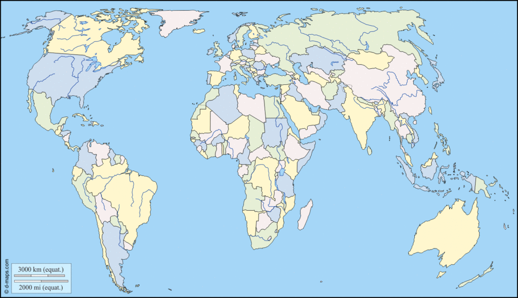 خريطة العالم صماء ملونة 1