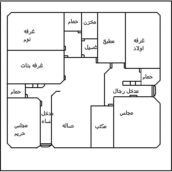 مخطط بيت شعبي اربع غرف 10