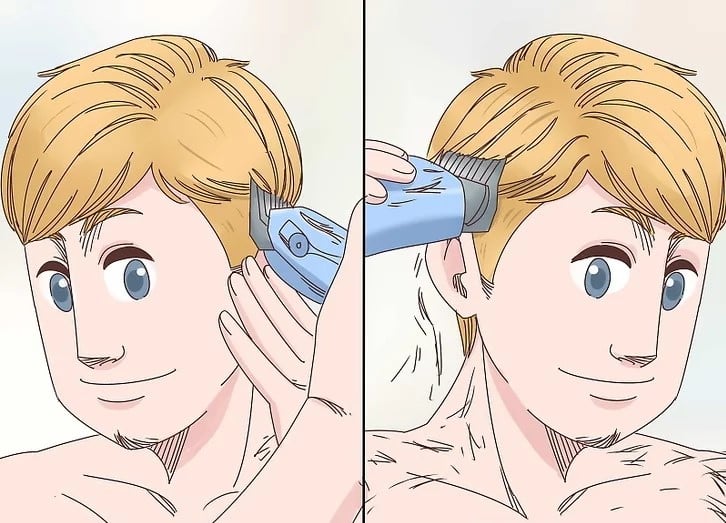 استخدم ماكينة الحلاقة على رقم صغير لحلق شعر أسفل العنق والجانبين كيف تحلق رأسك بنفسك
