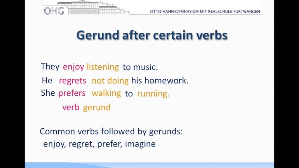 امثلة على قاعدة gerunds after verbs