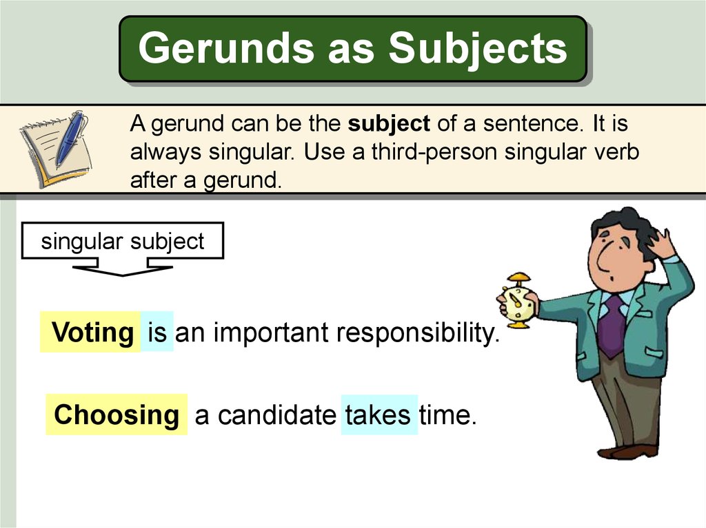 امثلة على قاعدة gerunds as subjects