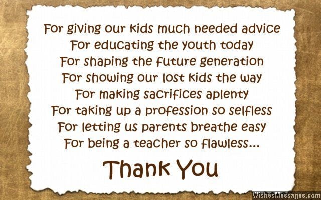 Thank you Messages for Teachers from Parents