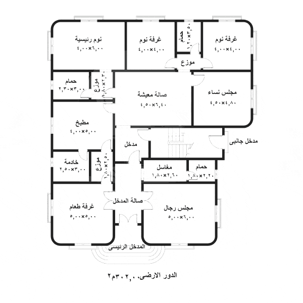 مخطط دور ارضي 5 غرف 2