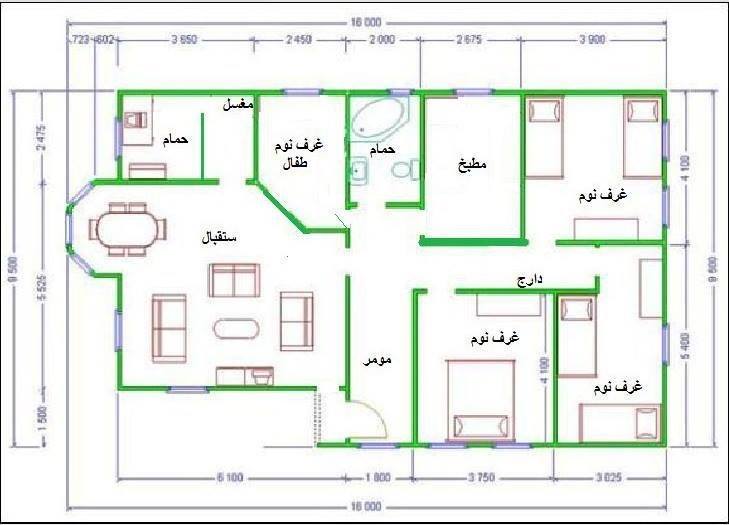 مخطط منزل 150 متر واجهة واحدة1