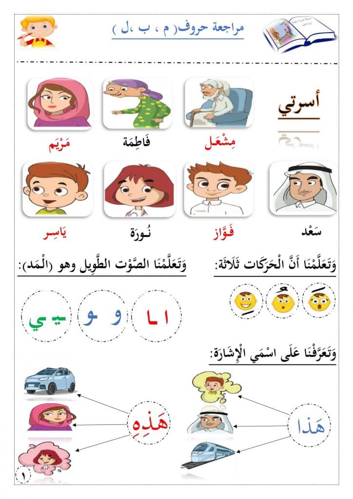 ورقـة عمل الحروف العربية مع الحركات 1