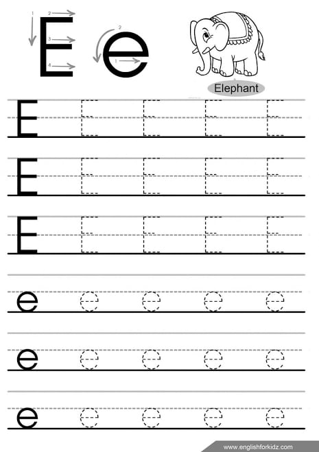 ورقة عمل حرف E للاطفال
