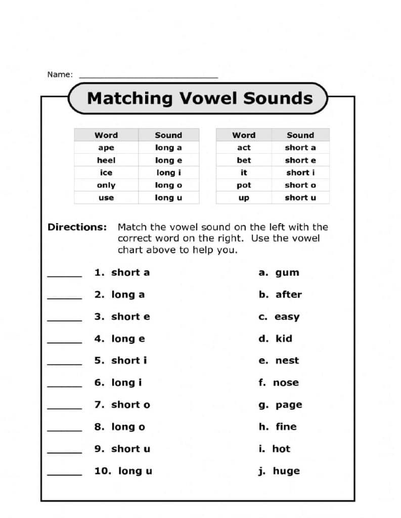 Short and Long vowels worksheet